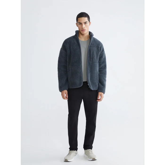 XSIDE ACTIVE Gri Dik Yaka Pelüş Erkek Fermuarlı Sweatshirt