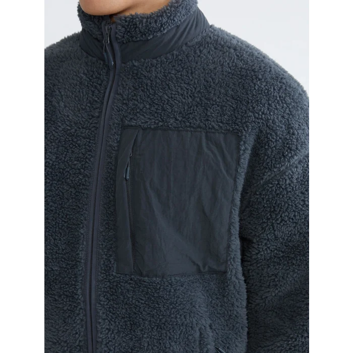 XSIDE ACTIVE Gri Dik Yaka Pelüş Erkek Fermuarlı Sweatshirt