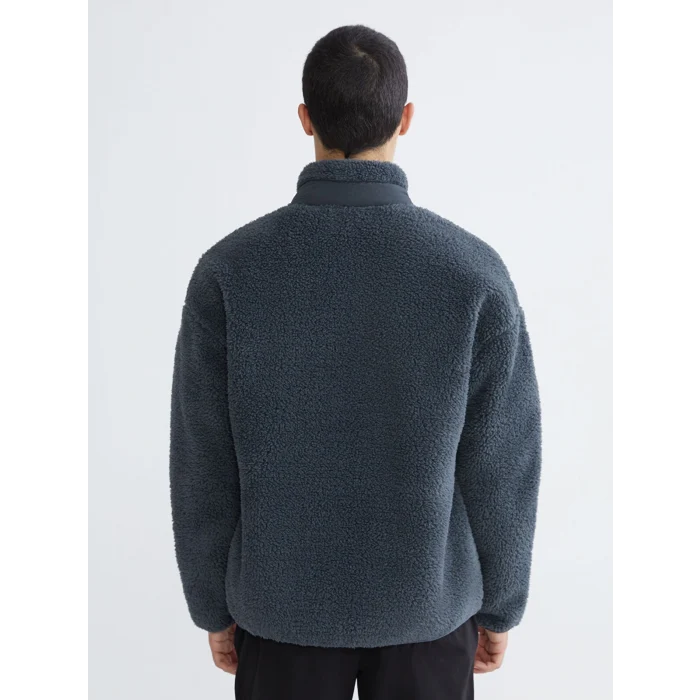 XSIDE ACTIVE Gri Dik Yaka Pelüş Erkek Fermuarlı Sweatshirt