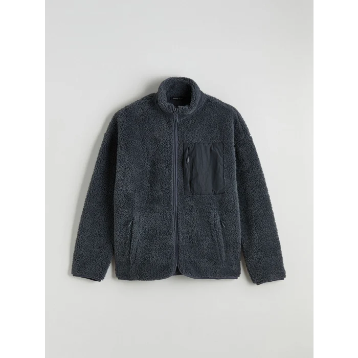 XSIDE ACTIVE Gri Dik Yaka Pelüş Erkek Fermuarlı Sweatshirt