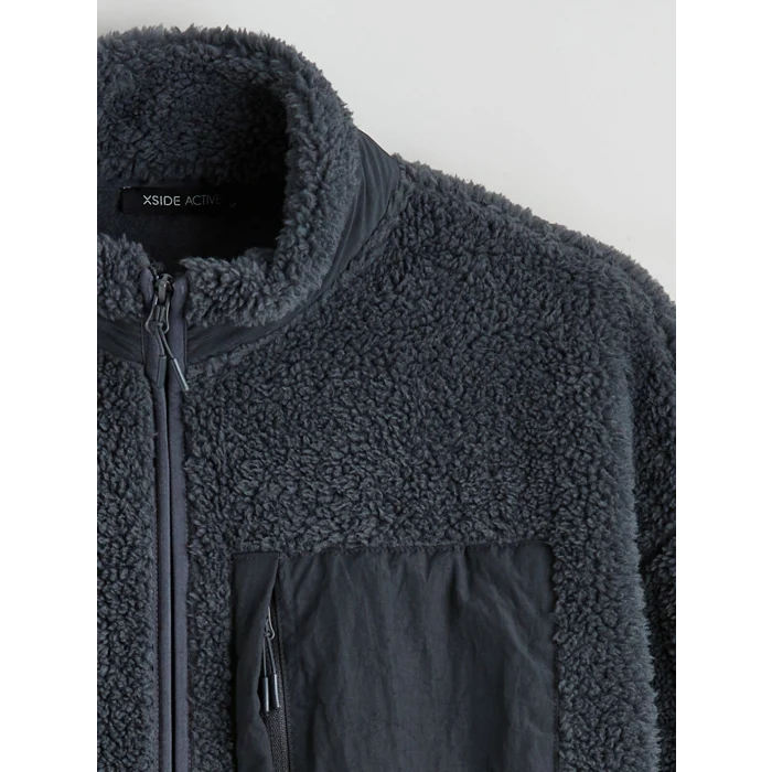 XSIDE ACTIVE Gri Dik Yaka Pelüş Erkek Fermuarlı Sweatshirt