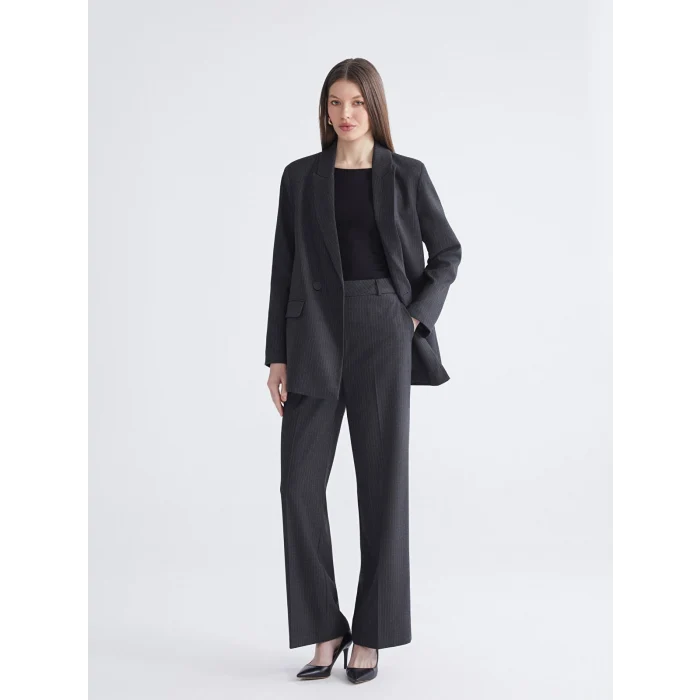 LCWAIKIKI Classic Gri Çizgili Geniş Paça Kadın Pantolon