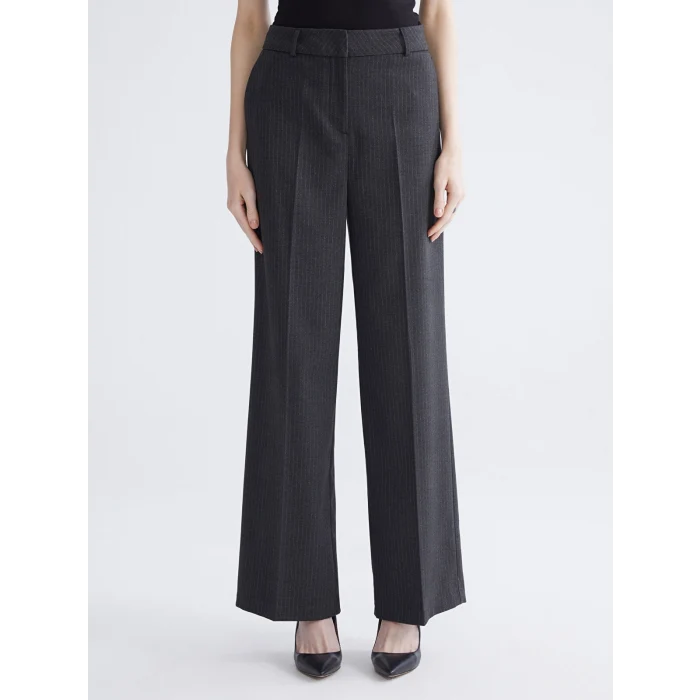 LCWAIKIKI Classic Gri Çizgili Geniş Paça Kadın Pantolon