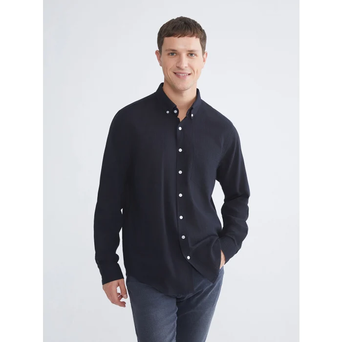 LCWAIKIKI Classic Lacivert Regular Fit Uzun Kollu Erkek Dokulu Gömlek