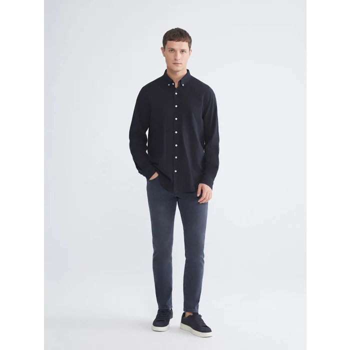 LCWAIKIKI Classic Lacivert Regular Fit Uzun Kollu Erkek Dokulu Gömlek