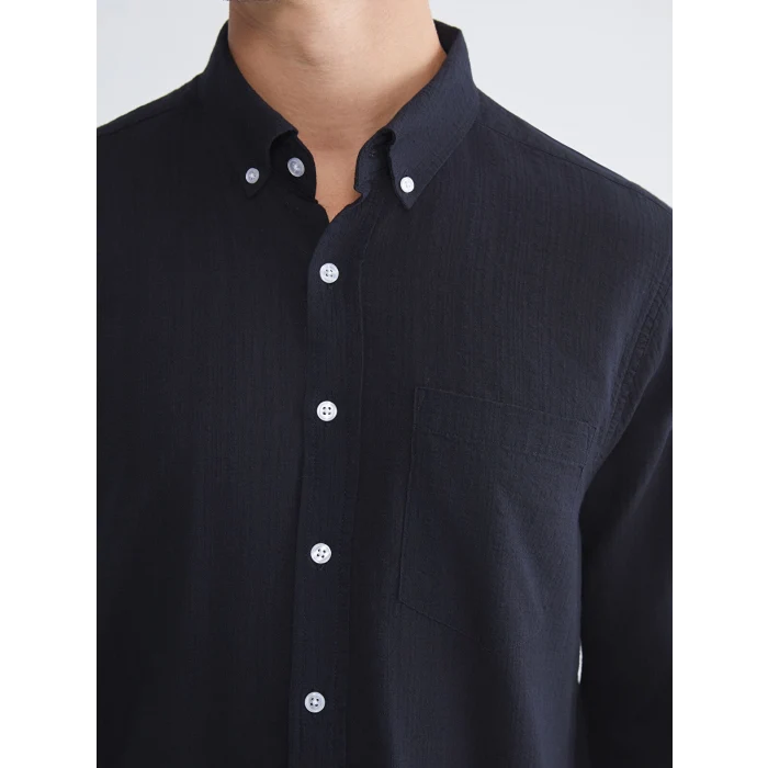 LCWAIKIKI Classic Lacivert Regular Fit Uzun Kollu Erkek Dokulu Gömlek