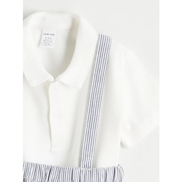 LCW baby Ekru Polo Yaka Erkek Bebek Tişört Ve Askılı Pantolon 2li