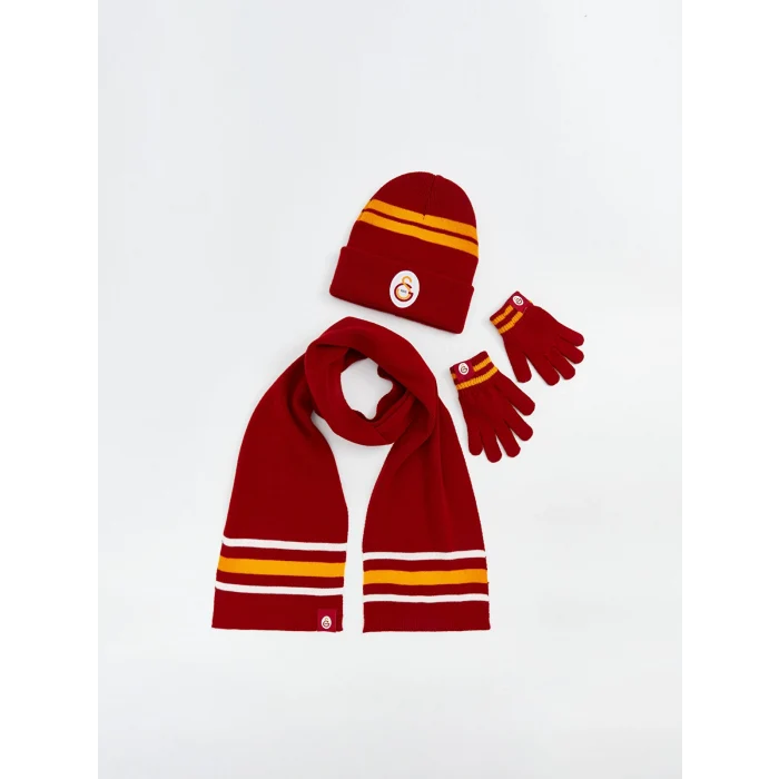 LCW ACCESSORIES Kırmızı Galatasaray Nakışlı Erkek Çocuk Atkı Bere Eldiven Seti