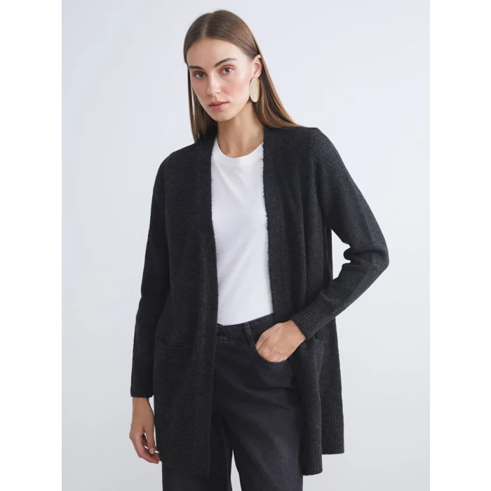 LCWAIKIKI Classic Antrasit Şal Yaka Kadın Triko Hırka