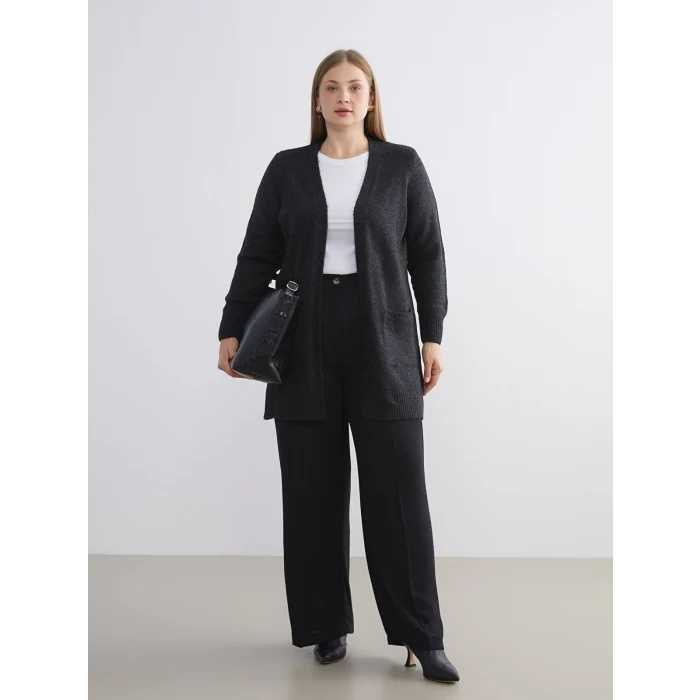 LCWAIKIKI Classic Antrasit Şal Yaka Kadın Triko Hırka