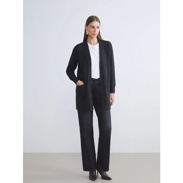 LCWAIKIKI Classic Antrasit Şal Yaka Kadın Triko Hırka