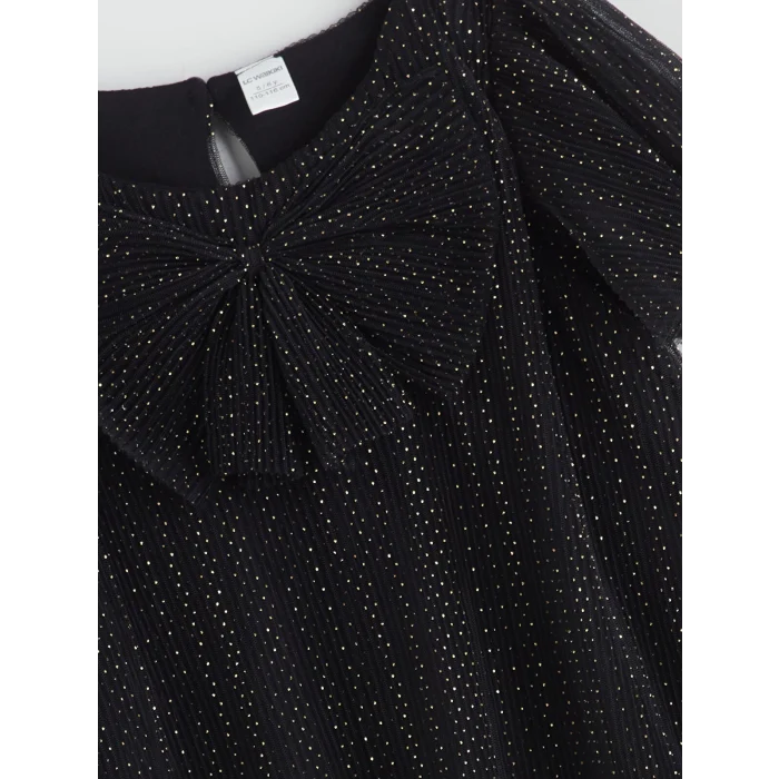 LCW Kids Siyah Bisiklet Yaka Kurdele Detaylı Kız Çocuk Elbise