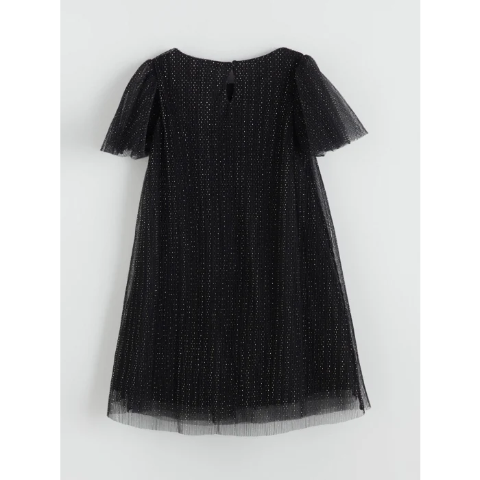 LCW Kids Siyah Bisiklet Yaka Kurdele Detaylı Kız Çocuk Elbise