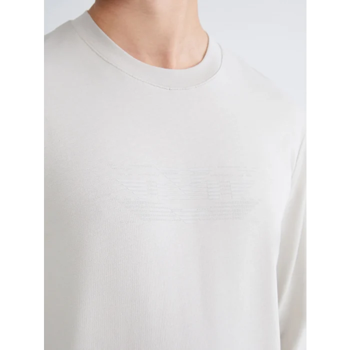 LCWAIKIKI Classic Bej Bisiklet Yaka Baskılı Erkek Sweatshirt