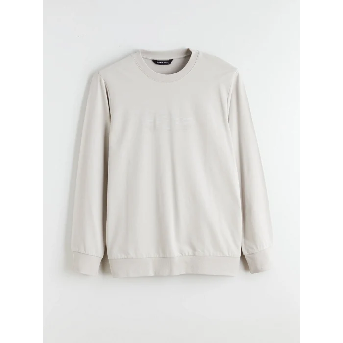 LCWAIKIKI Classic Bej Bisiklet Yaka Baskılı Erkek Sweatshirt