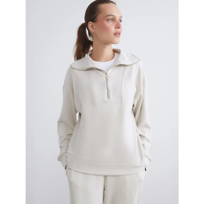 LCW Vision Gri Dik Yaka Kadın Sweatshirt