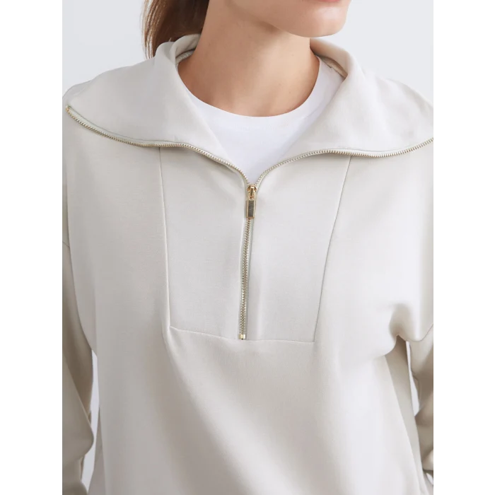 LCW Vision Gri Dik Yaka Kadın Sweatshirt