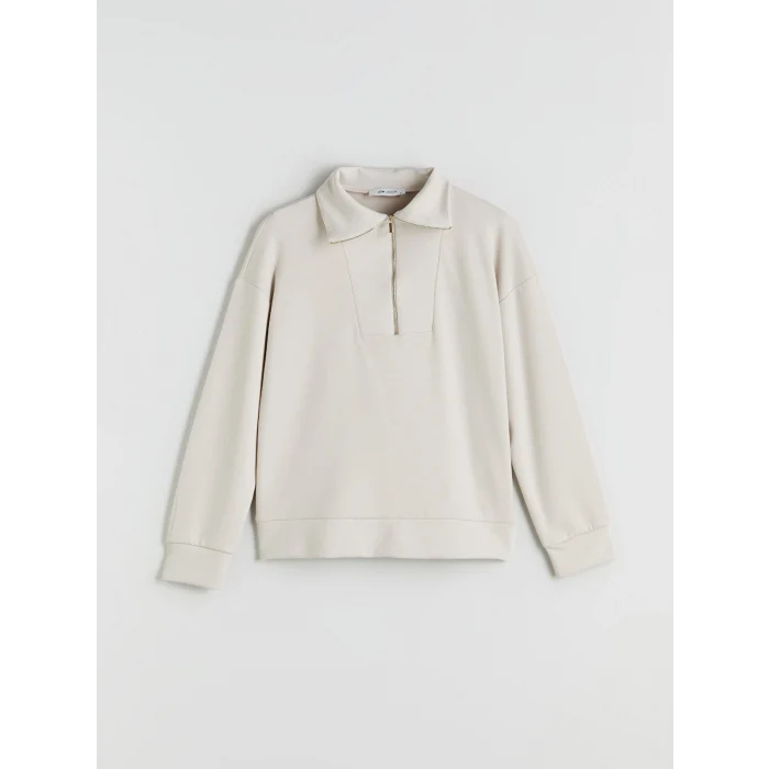 LCW Vision Gri Dik Yaka Kadın Sweatshirt