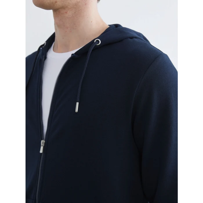 LCWAIKIKI Classic Lacivert Kapüşonlu Uzun Kollu Erkek Fermuarlı Sweatshirt