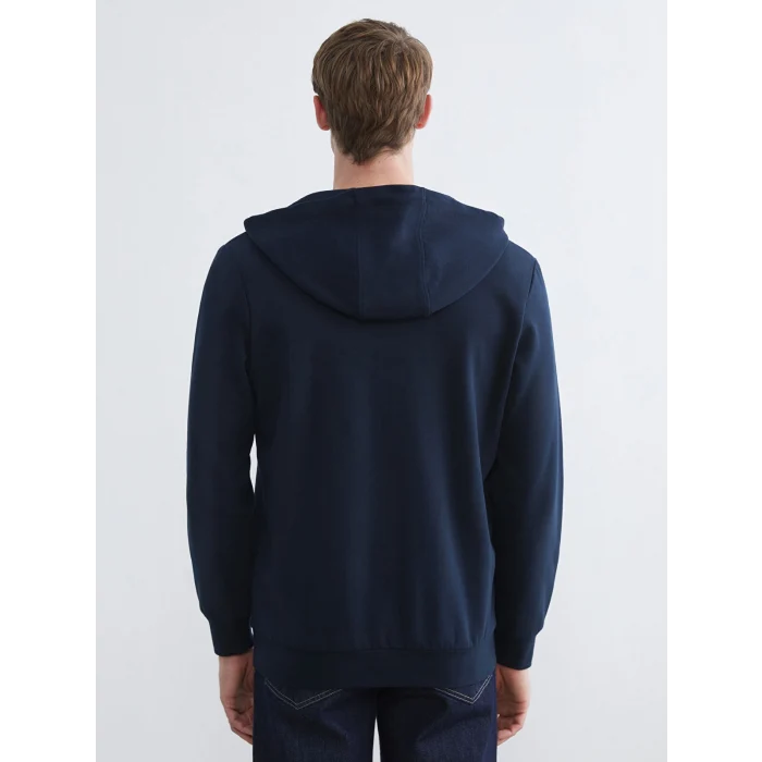 LCWAIKIKI Classic Lacivert Kapüşonlu Uzun Kollu Erkek Fermuarlı Sweatshirt