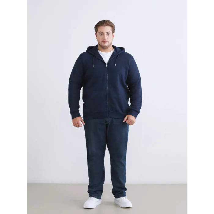 LCWAIKIKI Classic Lacivert Kapüşonlu Uzun Kollu Erkek Fermuarlı Sweatshirt