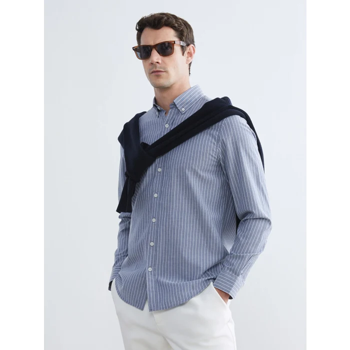 SOUTHBLUE Lacivert Regular Fit Uzun Kollu Çizgili Erkek Gömlek