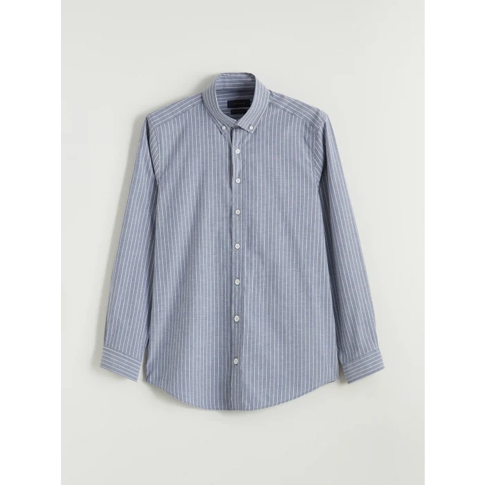 SOUTHBLUE Lacivert Regular Fit Uzun Kollu Çizgili Erkek Gömlek