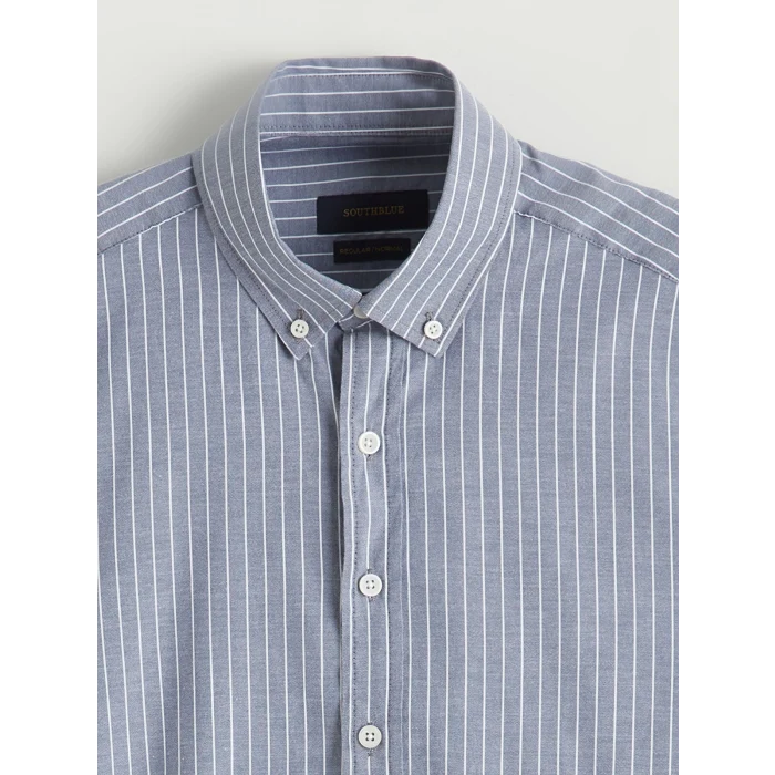 SOUTHBLUE Lacivert Regular Fit Uzun Kollu Çizgili Erkek Gömlek