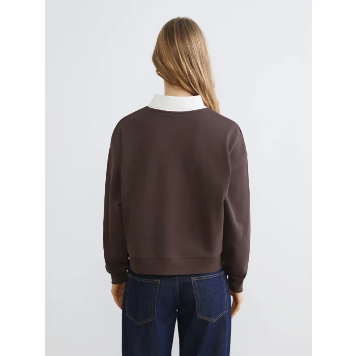 XSIDE Kahverengi New York Nakışlı Kadın Kalın Sweatshirt