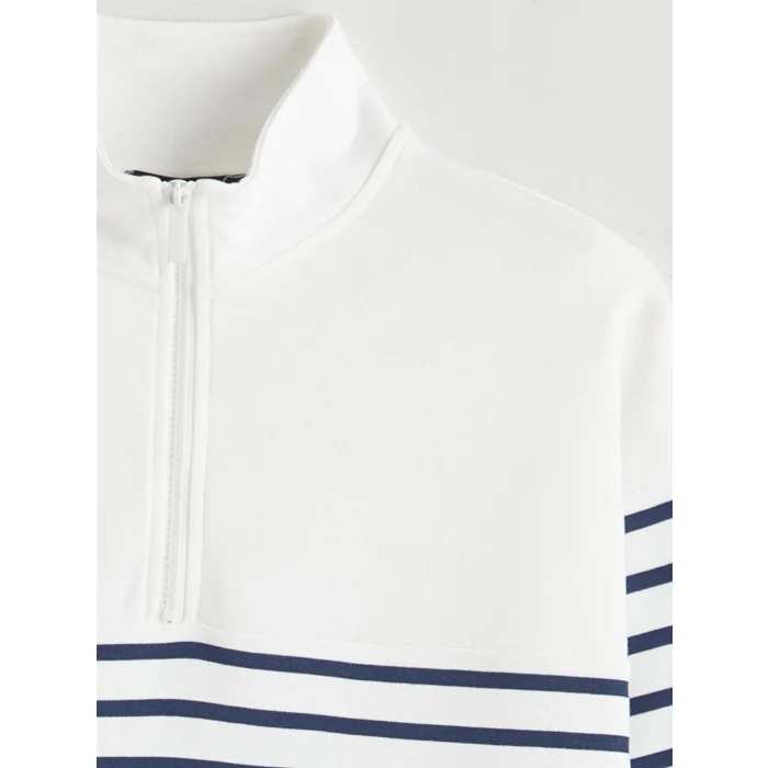 LCW Modest Lacivert Dik Yaka Çizgili Kadın Kalın Sweatshirt Tunik