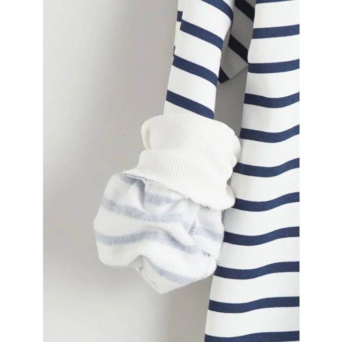 LCW Modest Lacivert Dik Yaka Çizgili Kadın Kalın Sweatshirt Tunik