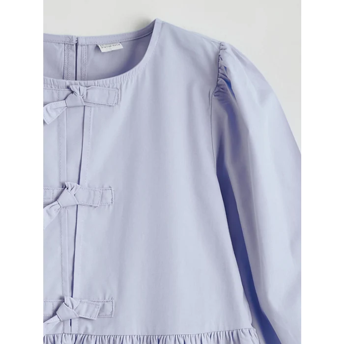 LCW Kids Mavi Fiyonk Detaylı Kız Çocuk Elbise