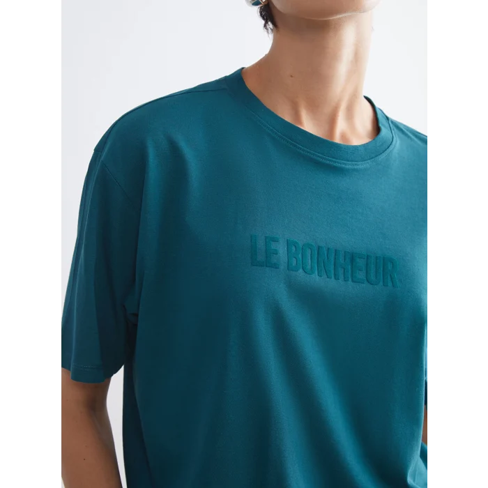 LCW Vision Petrol Bisiklet Yaka Baskılı Oversize Kadın Tişört