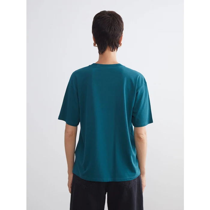 LCW Vision Petrol Bisiklet Yaka Baskılı Oversize Kadın Tişört