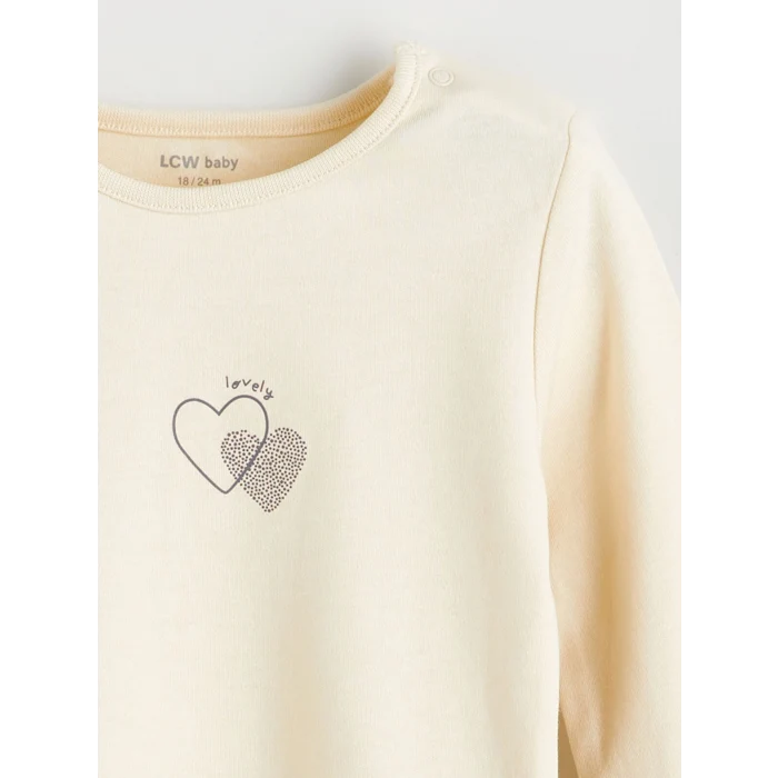 LCW baby Pembe Kalp ve Ayıcık Baskılı Kız Uzun Kollu Kız Bebek Çıtçıtlı Body 2li