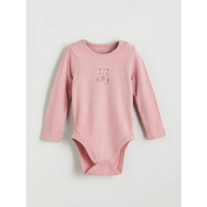 LCW baby Pembe Kalp ve Ayıcık Baskılı Kız Uzun Kollu Kız Bebek Çıtçıtlı Body 2li