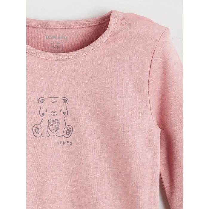 LCW baby Pembe Kalp ve Ayıcık Baskılı Kız Uzun Kollu Kız Bebek Çıtçıtlı Body 2li