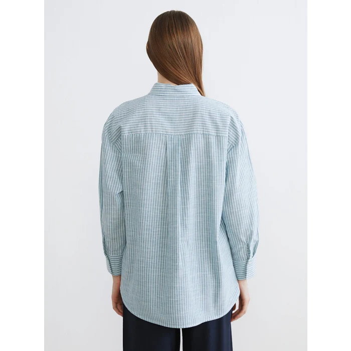 LCW Modest Yeşil Çizgili Oversize Poplin Kadın Gömlek Tunik