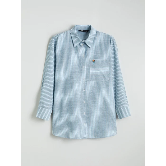 LCW Modest Yeşil Çizgili Oversize Poplin Kadın Gömlek Tunik