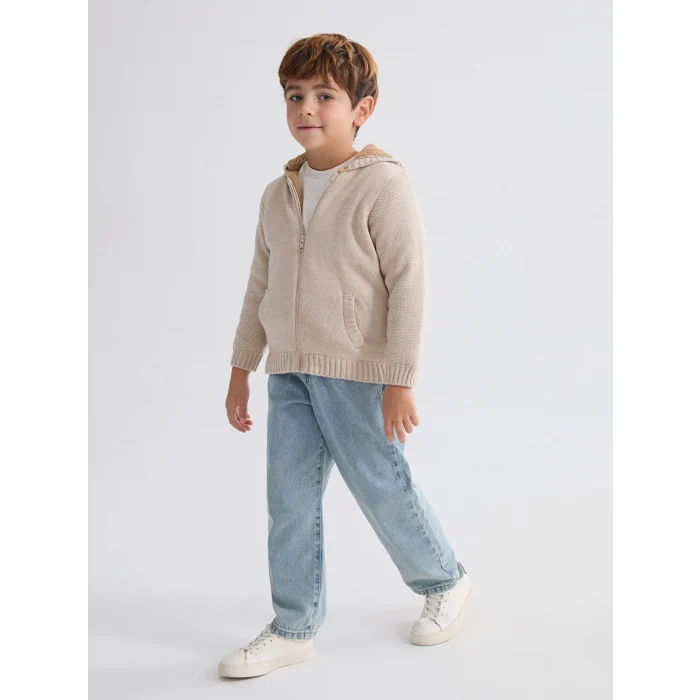 LCW Kids Bej Kapüşonlu Erkek Çocuk Triko Hırka