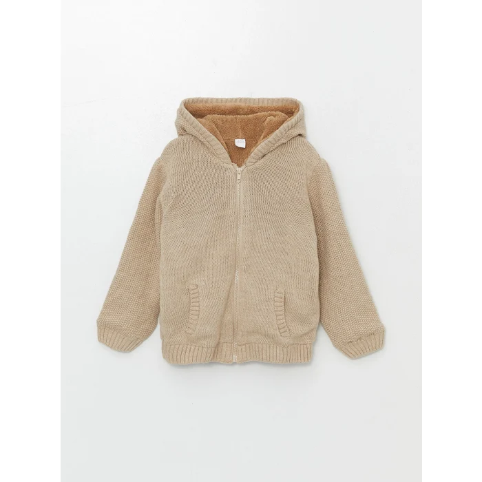 LCW Kids Bej Kapüşonlu Erkek Çocuk Triko Hırka