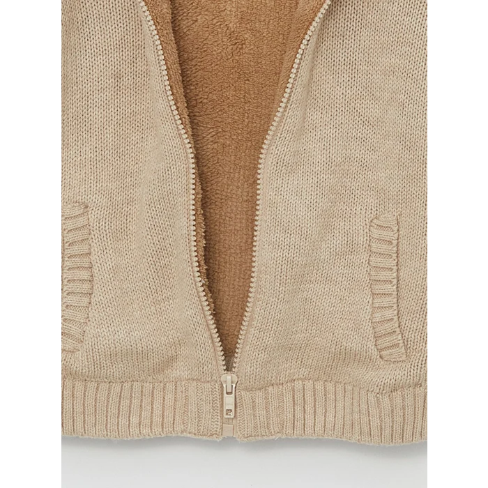 LCW Kids Bej Kapüşonlu Erkek Çocuk Triko Hırka