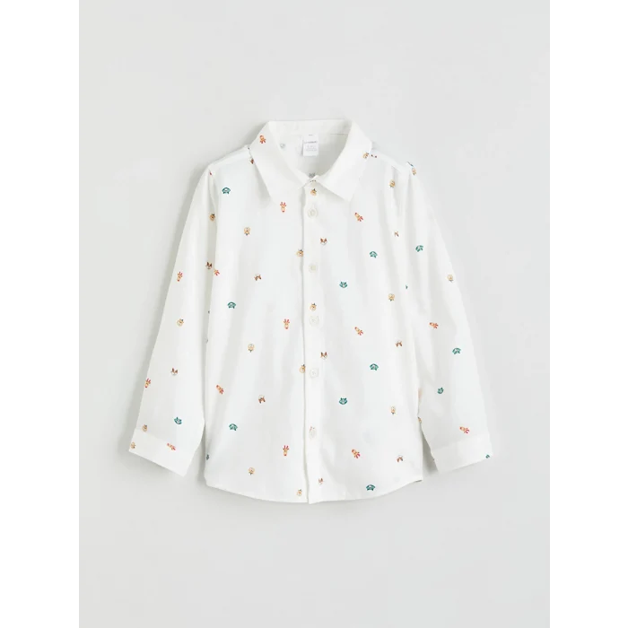 LCW Kids Beyaz Regular Fit Baskılı Erkek Çocuk Gömlek