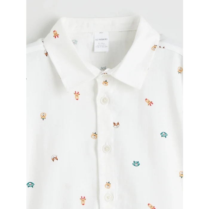 LCW Kids Beyaz Regular Fit Baskılı Erkek Çocuk Gömlek