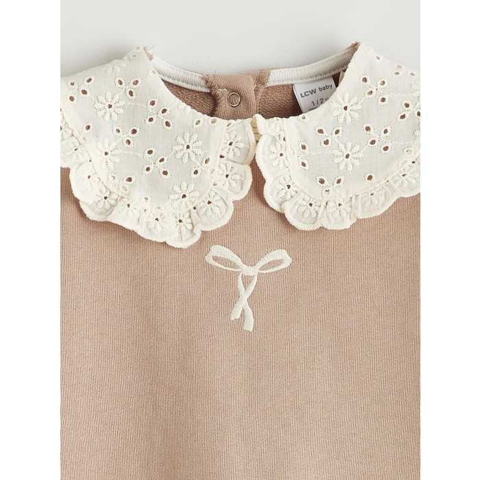 LCW baby Kahverengi Bebe Yakalı Kız Bebek Sweatshirt
