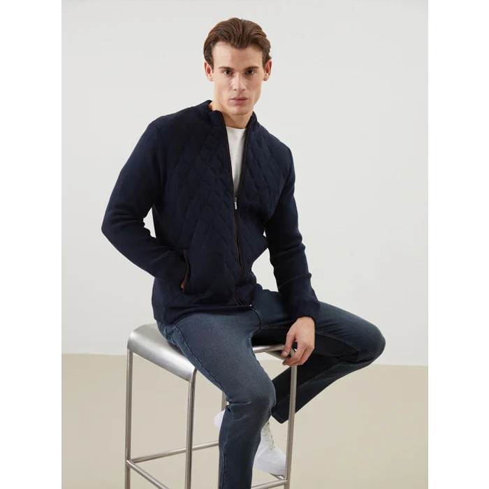 LCWAIKIKI Classic Lacivert Standart Kalıp Dik Yaka Erkek Triko Hırka