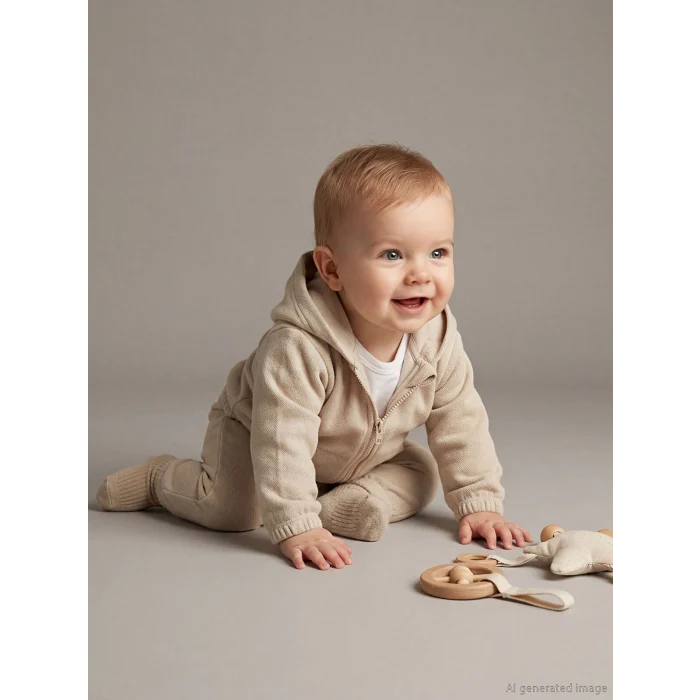 LCW baby Bej Kapüşonlu Erkek Bebek Eşofman Takımı