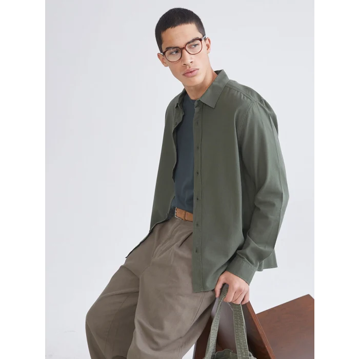 XSIDE Haki Regular Fit Gabardin Erkek Gömlek