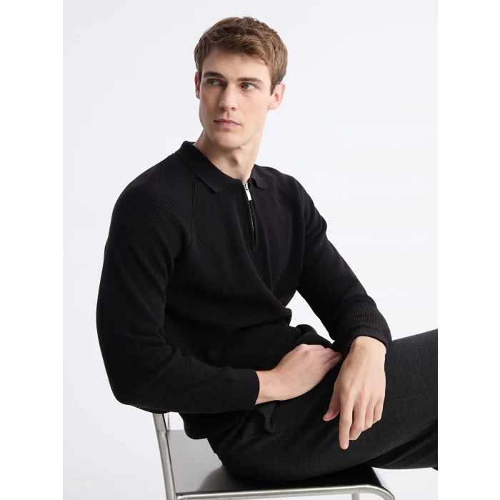 SOUTHBLUE Siyah Polo Yaka Erkek Triko Kazak