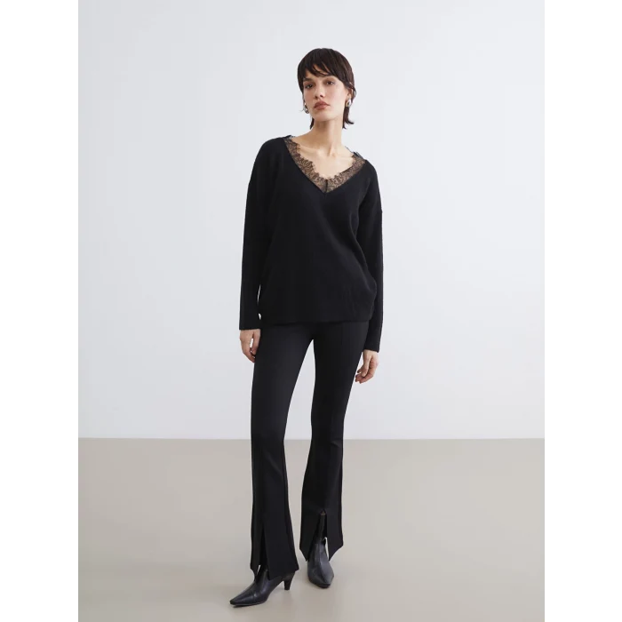 LCW Vision Siyah Yüksek Bel İspanyol Paça Kadın Tayt Pantolon